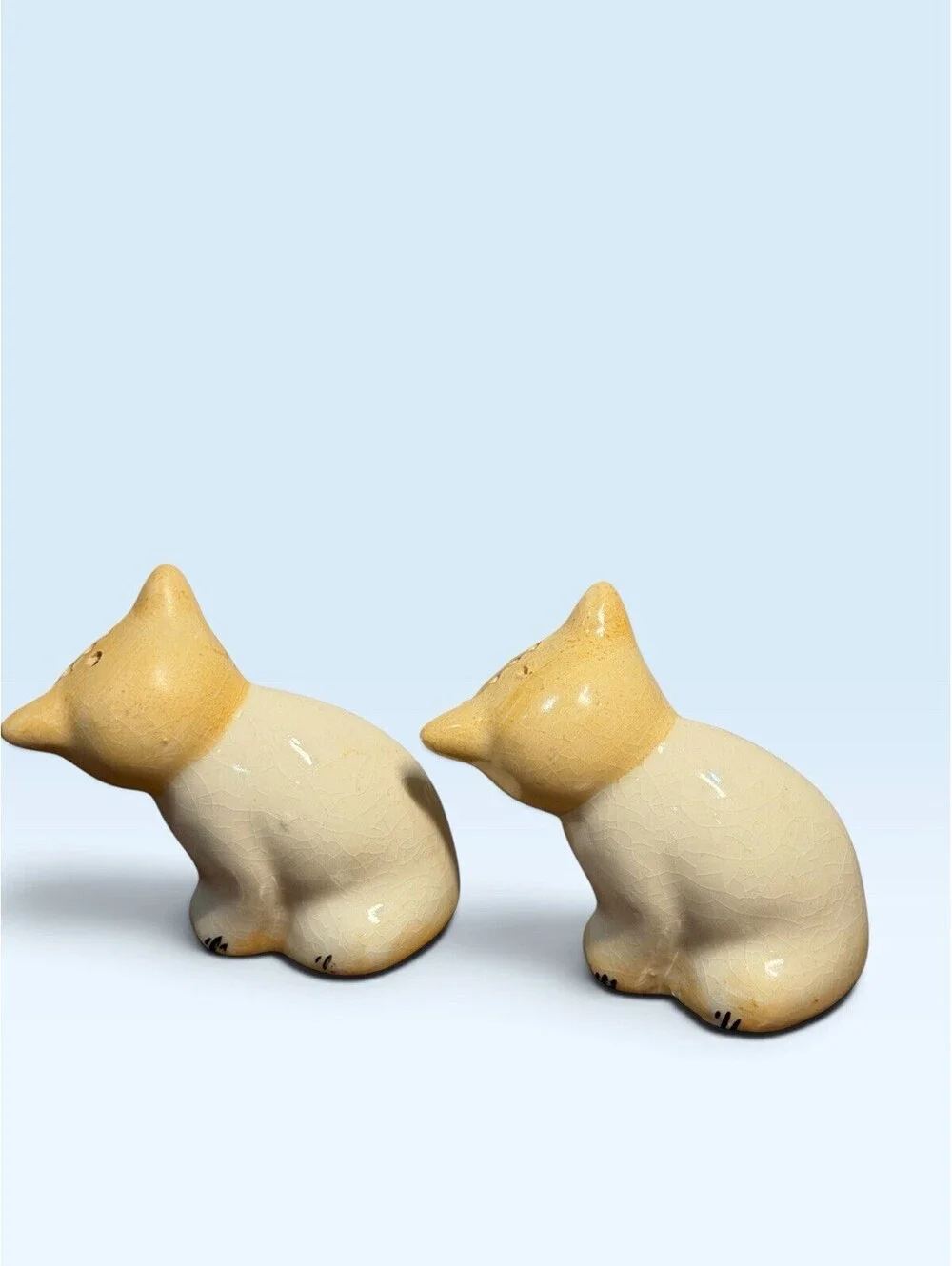 Vintage MCM Occupied Japan Wide Eye Cat Salt Pepper Shakers Pair Kittens Trinket